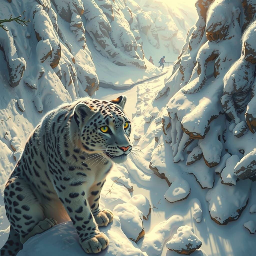 Snow Leopard in Baroque Oil Painting