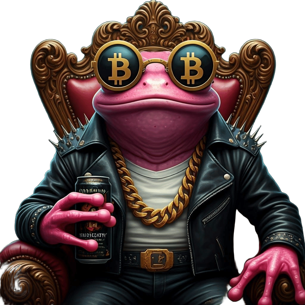 Pink Gangster Frog with Bitcoin Glasses: Digital Art