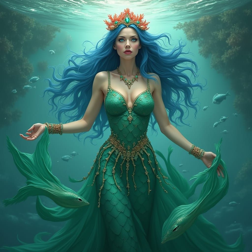 Majestic Sea Woman with Coral Tiara