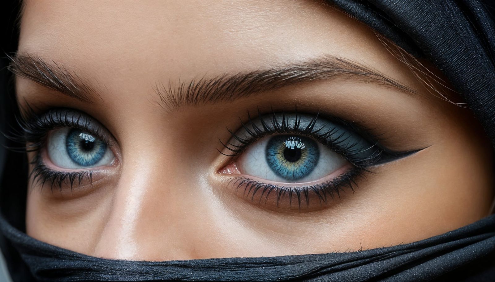 Woman's Blue Eyes in Niqab: 19th Century Oil Painting