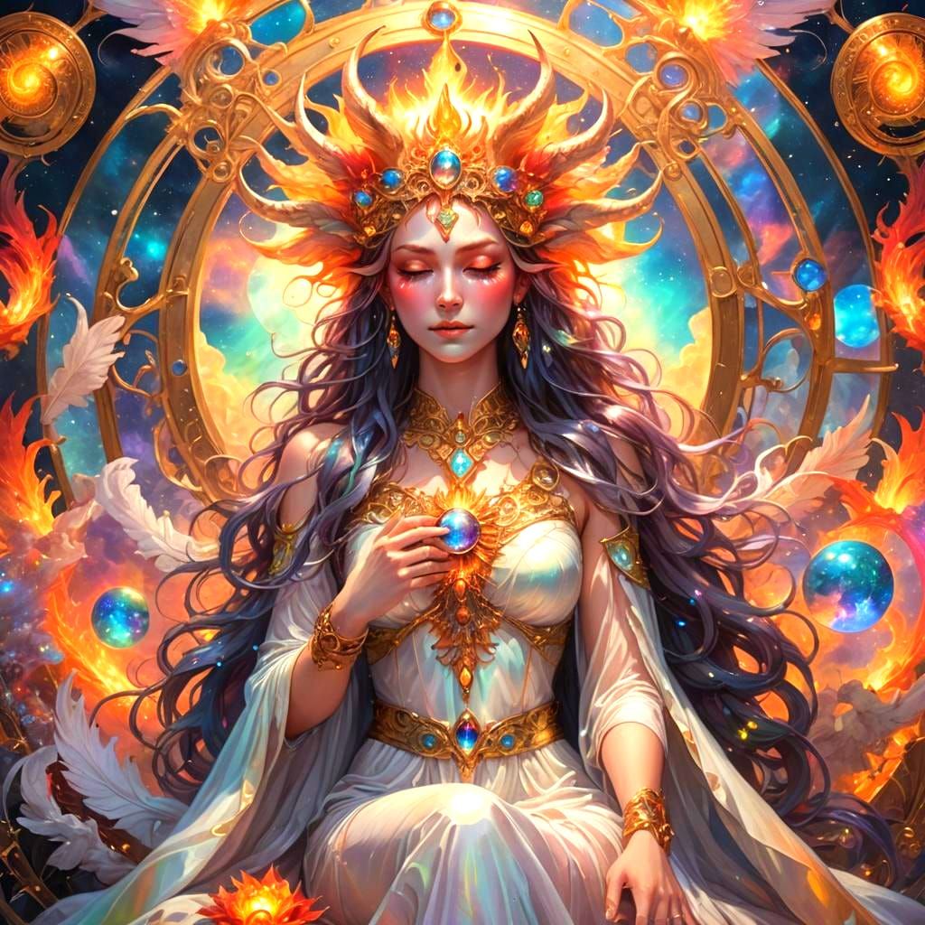 Divine Goddess on Opal Throne in Nouveau Style