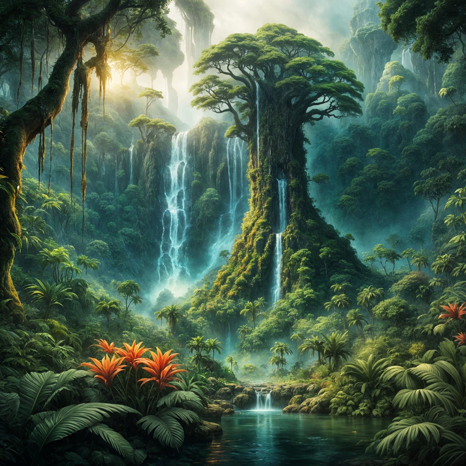 Lush Jungle Scene in Digital Matte Painting Style