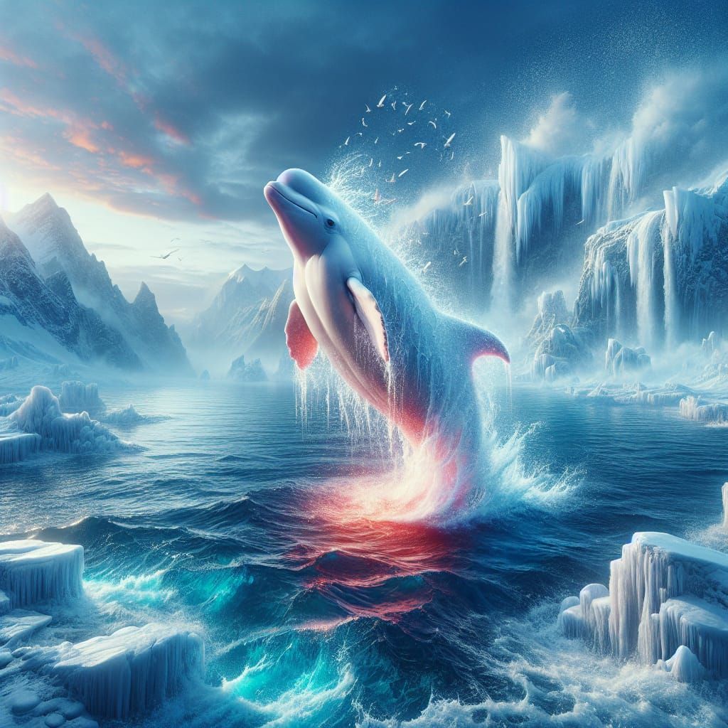 Beluga Whale Breaching Icy Ocean: Fantasy Concept Art