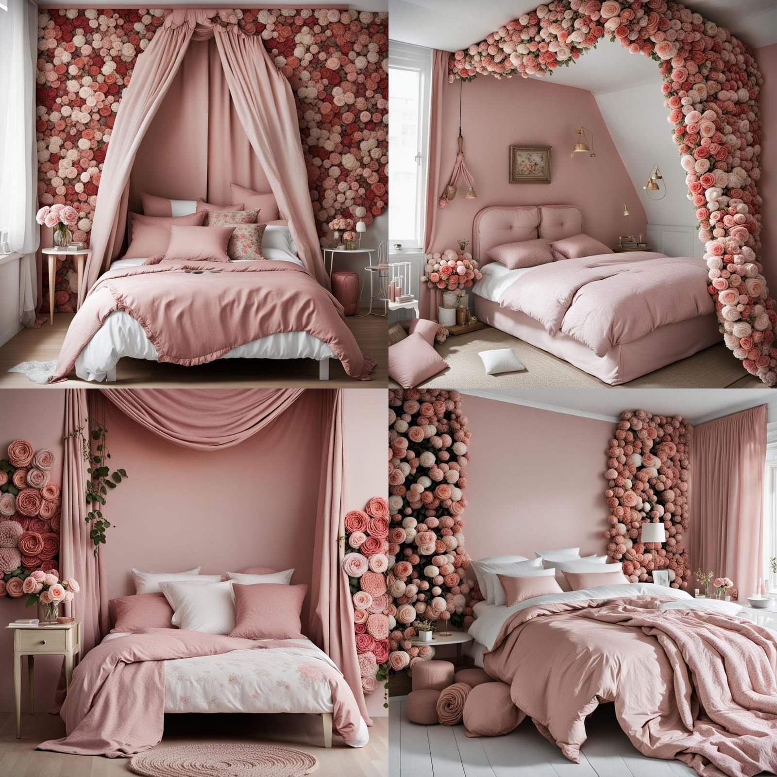 Victorian Woman in Rose Canopy Bed