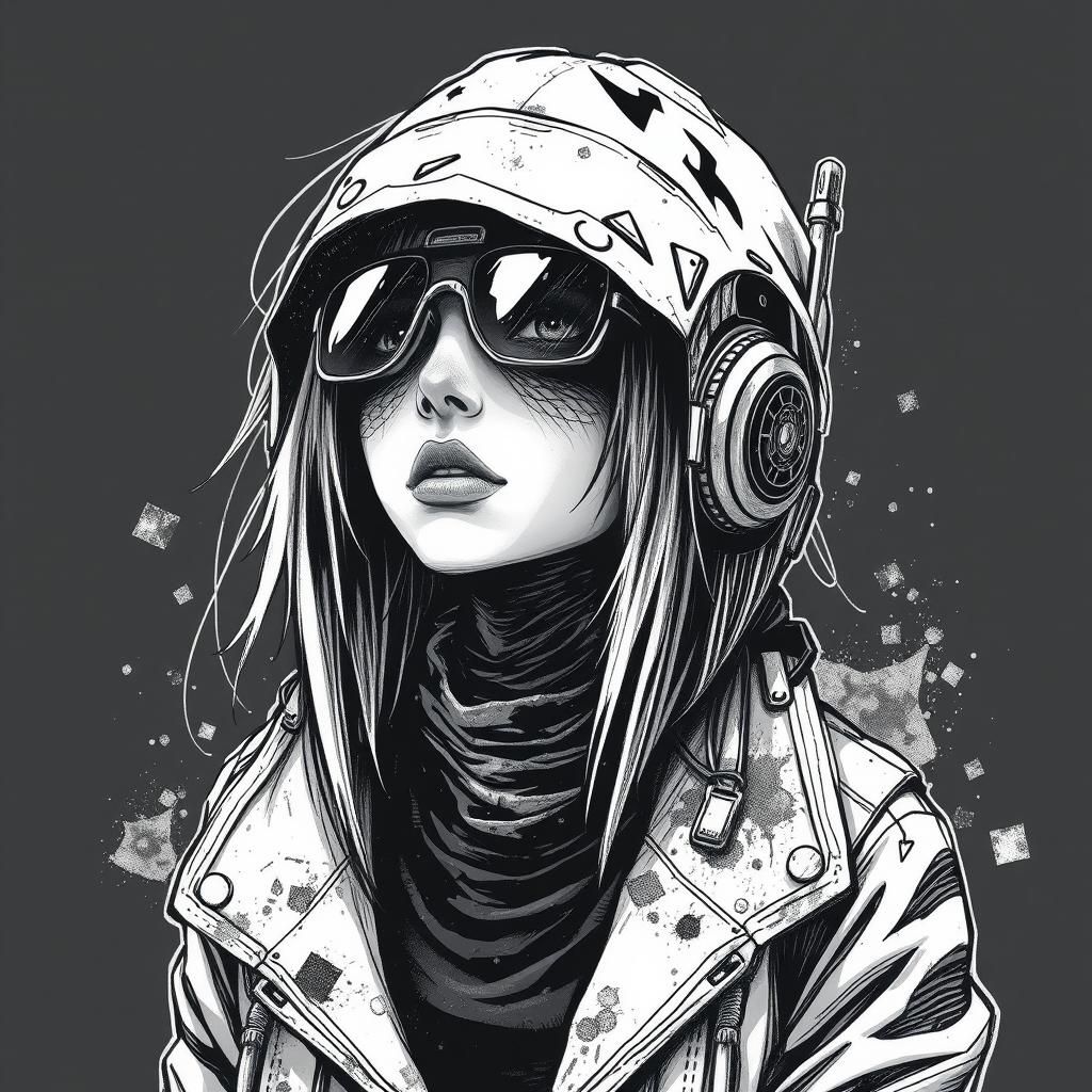 Cyberpunk Girl in Ink-and-Charcoal Style