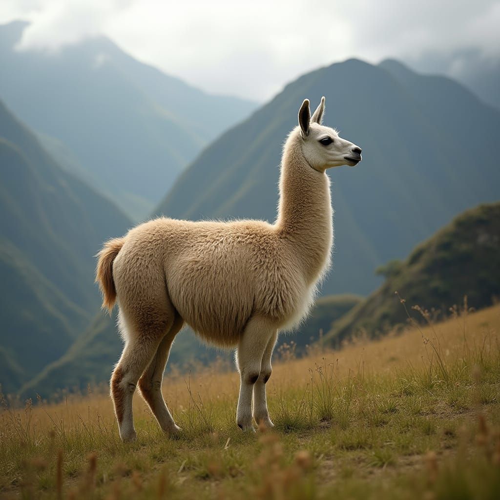 Llama Portrait at Machu Picchu in Photorealistic Style
