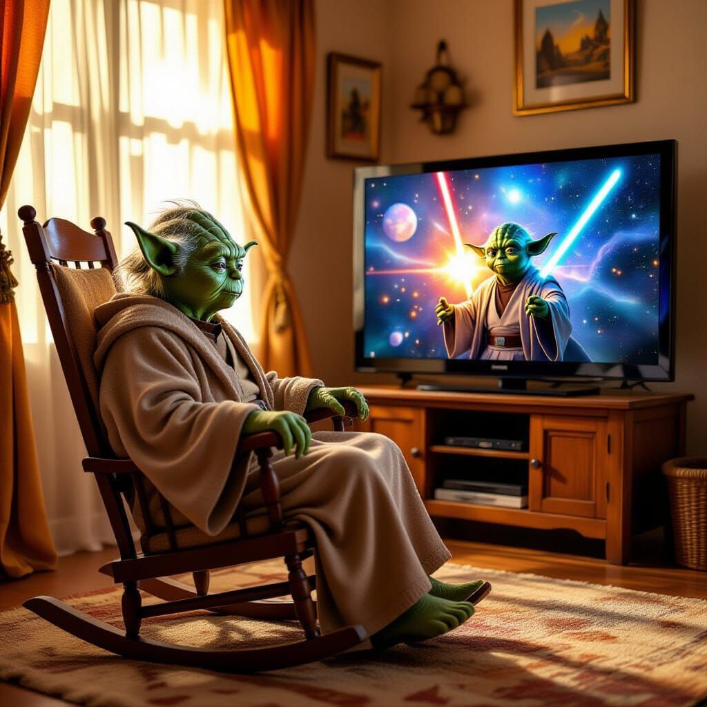 Yoda sitting in rocking chair
