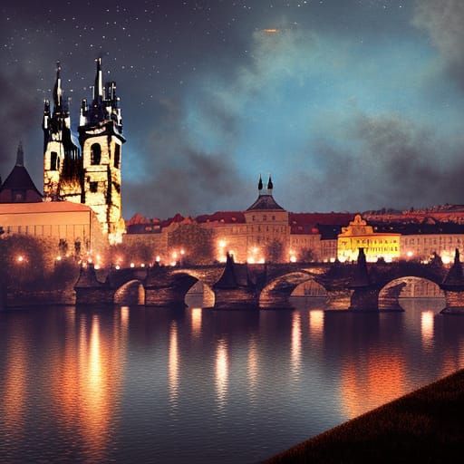 Nighttime Prague Landscape: Detailed Matte Painting