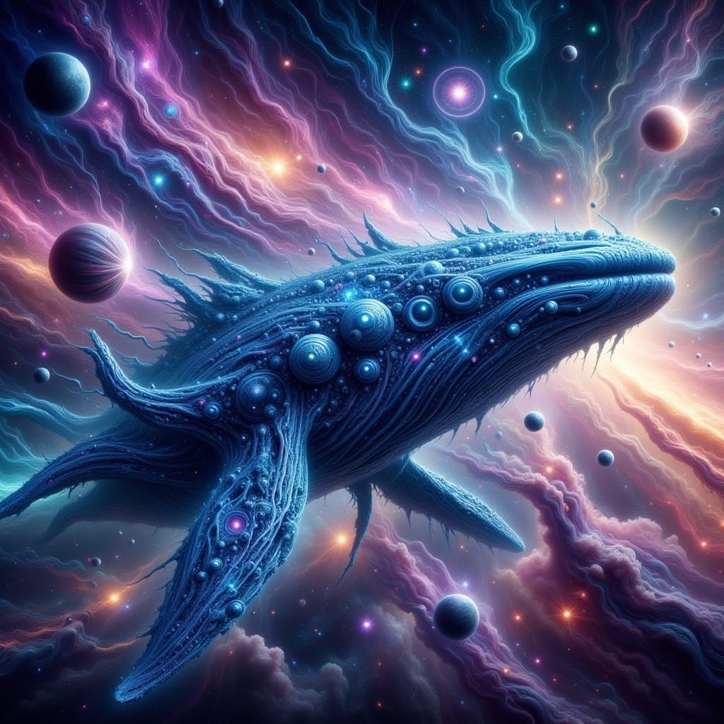 Whale Spaceship Soaring Through Galaxy in Futuristic Style