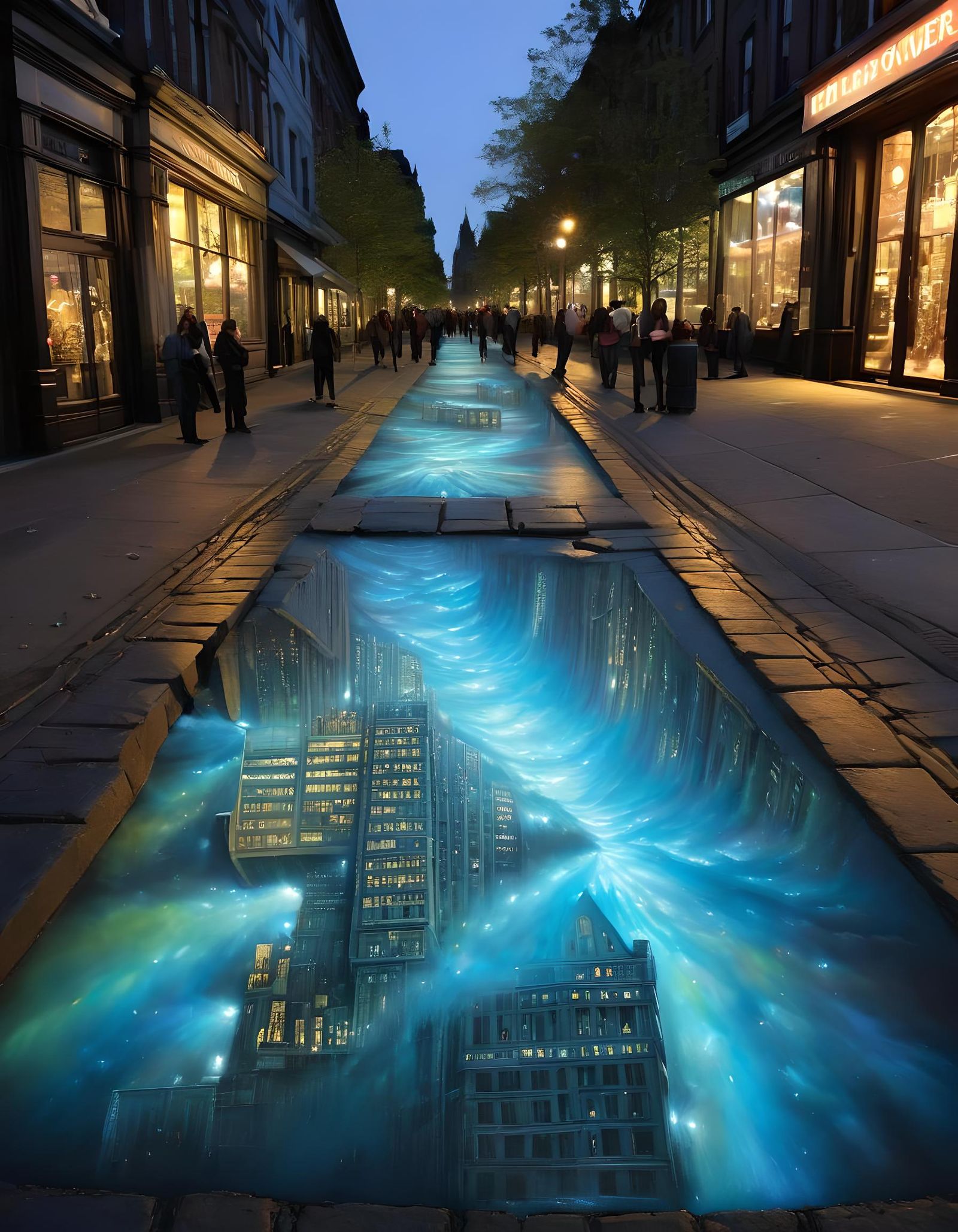 Bioluminescent Chalk Art in Glitchy Night City