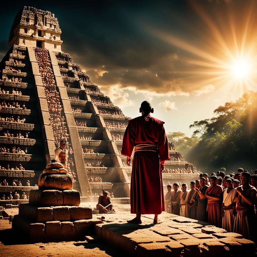 Mayan Priest Sacrifice in Golden Sunlight
