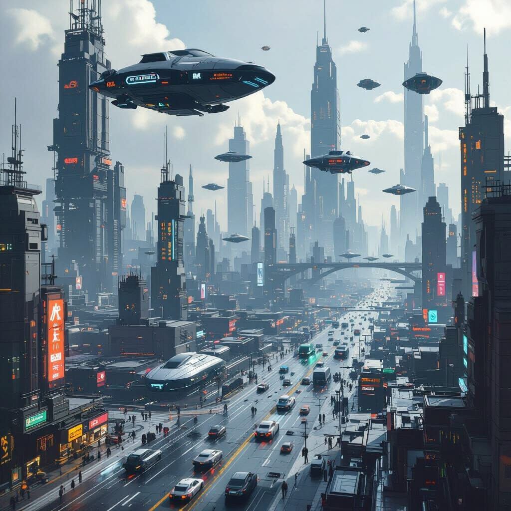 Dystopian Metropolis: Abandoned Sci-Fi City in Cyberpunk Sty...
