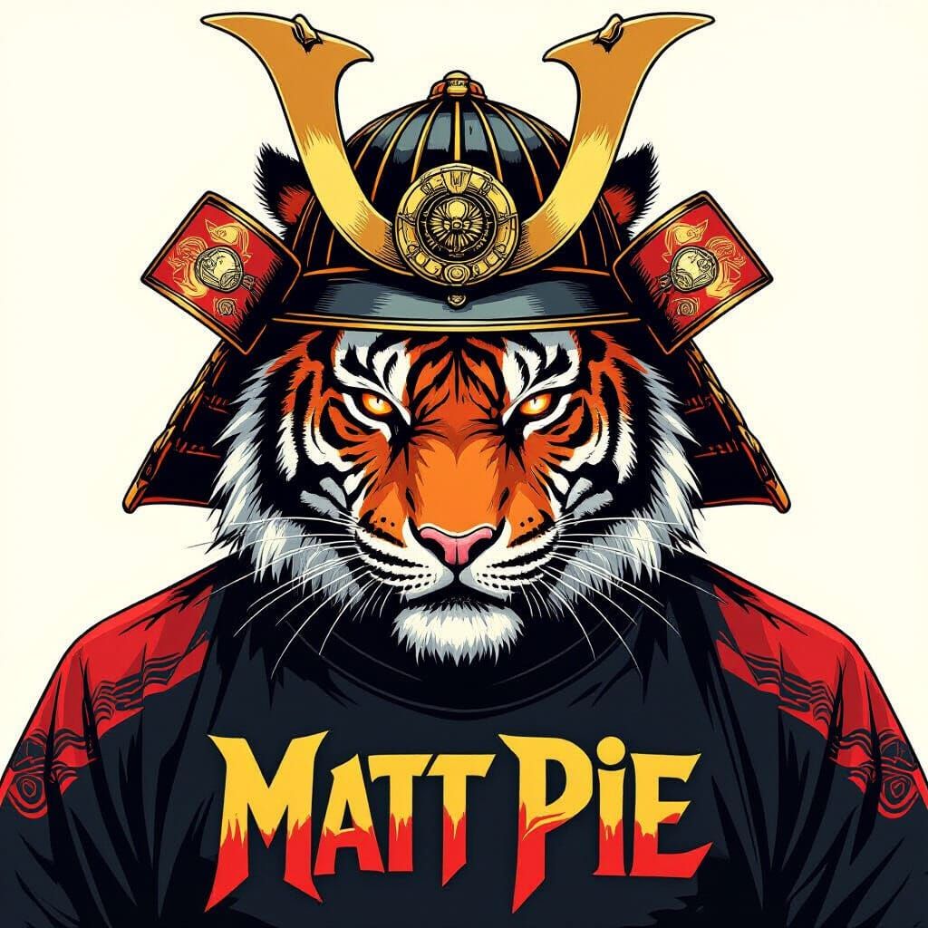 Tiger Samurai Helmet Warrior in Vibrant Vector Art