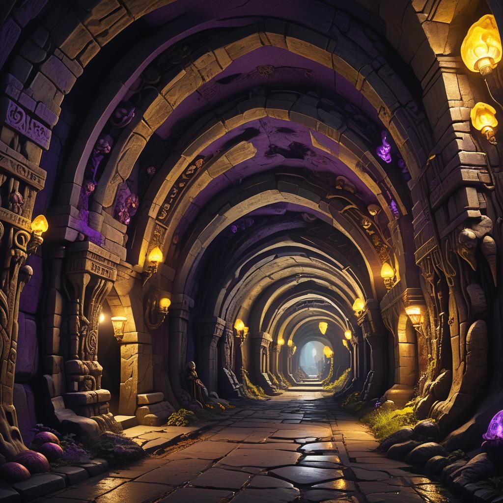 Intricate Underground Tunnels in Dark Fantasy Style