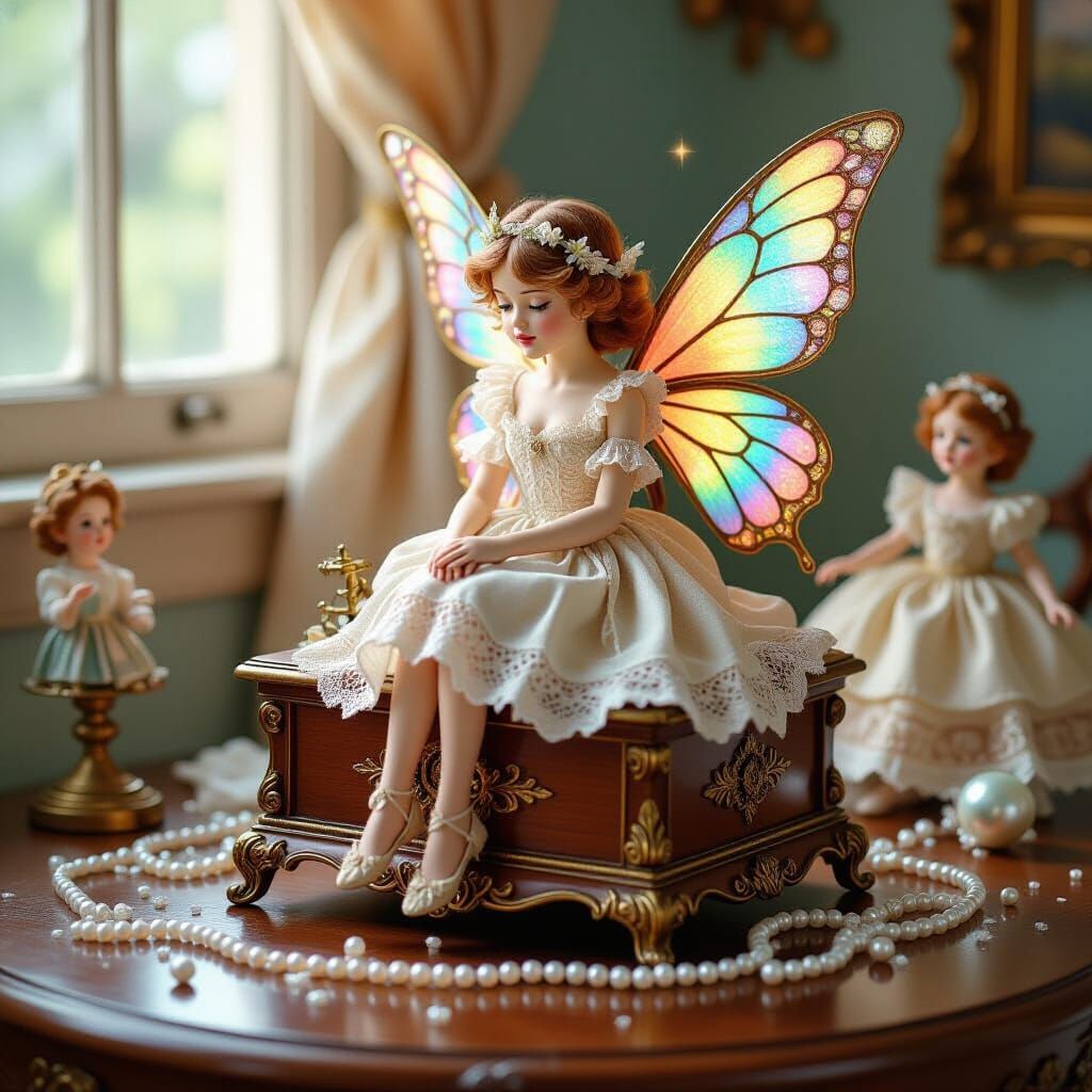 Miniature Fairy on Antique Music Box