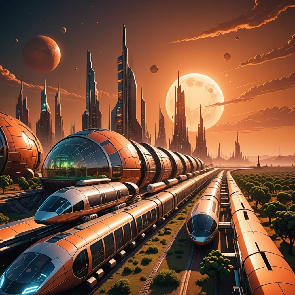 Surreal Futuristic Mars Metropolis at Dawn