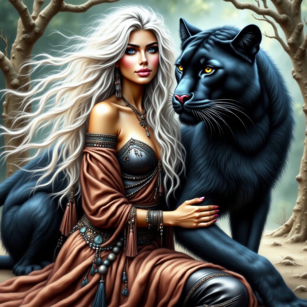 Ethereal Warrior Goddess Rides Majestic Black Panther