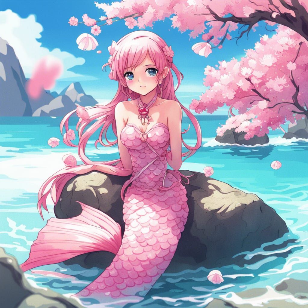 Cherry Blossom Mermaid in Anime Style
