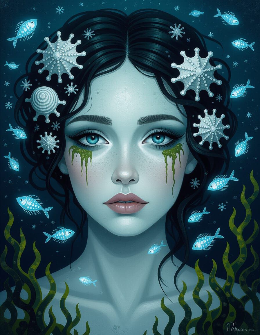 Haunting Portrait of a Deep Sea Woman with Ethereal Aestheti...