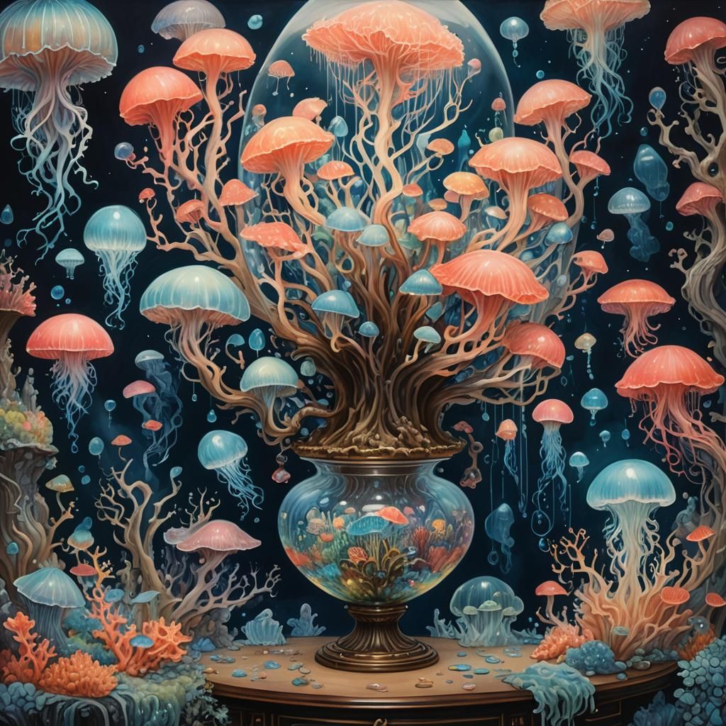 Aquatic World in Glass: Watercolor Dreamscape