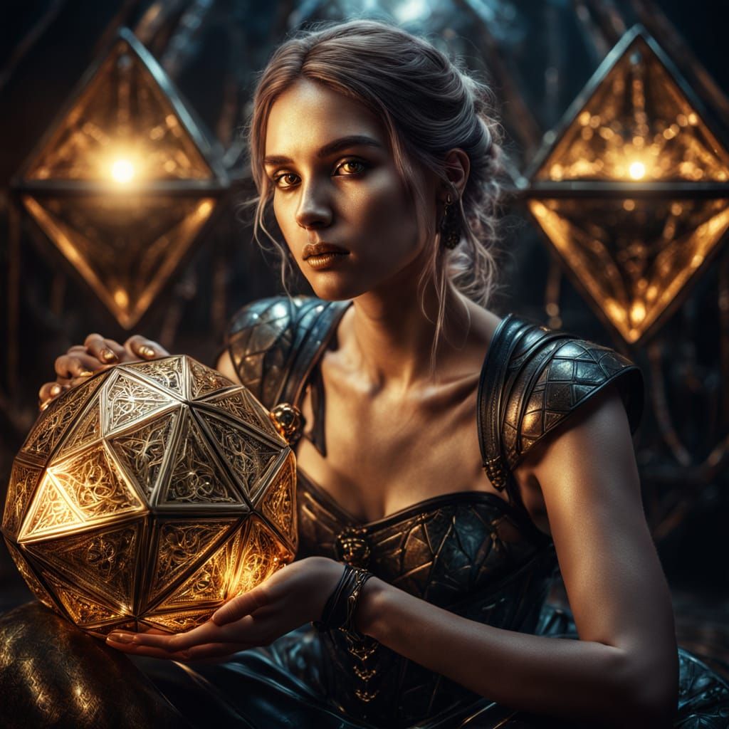 Golden Goddess in Shimmering Octahedron