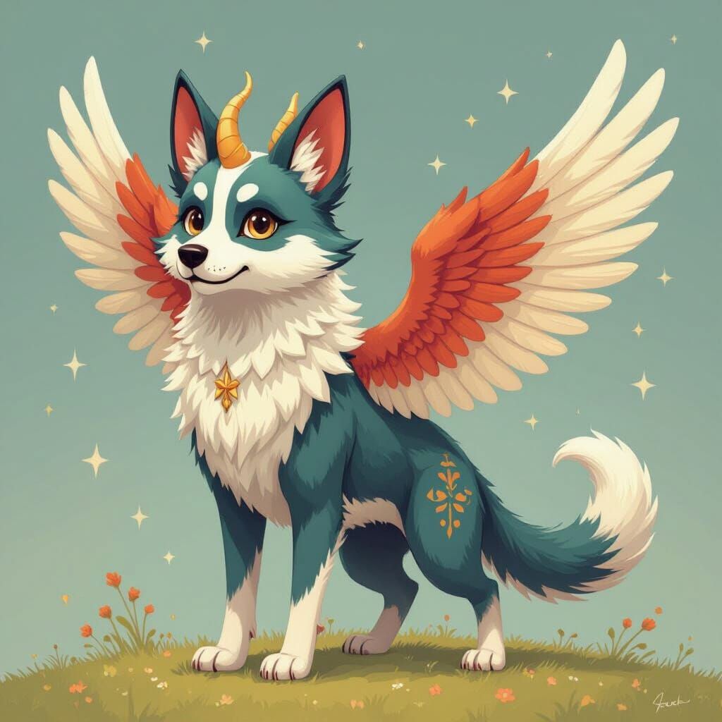 Mystical Hybrid Creature with Wings and Horns