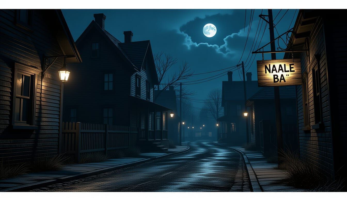 Eerie Night Street with Mysterious Symbols in Dark Cinematic...