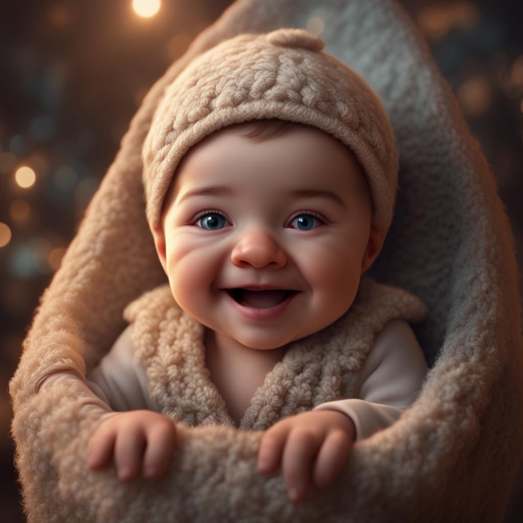 Adorable Smiling Baby in Detailed Digital Painting
