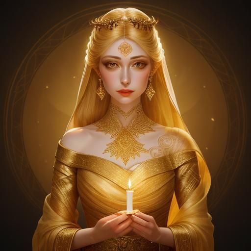 Girl with Candle in Delicate Line Art Style