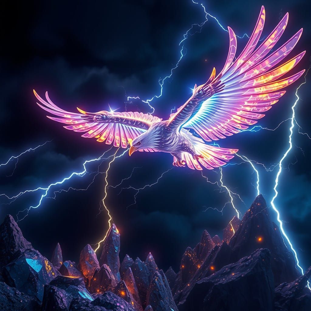 Electric Dreamscape with Iridescent Crystalline Eagle
