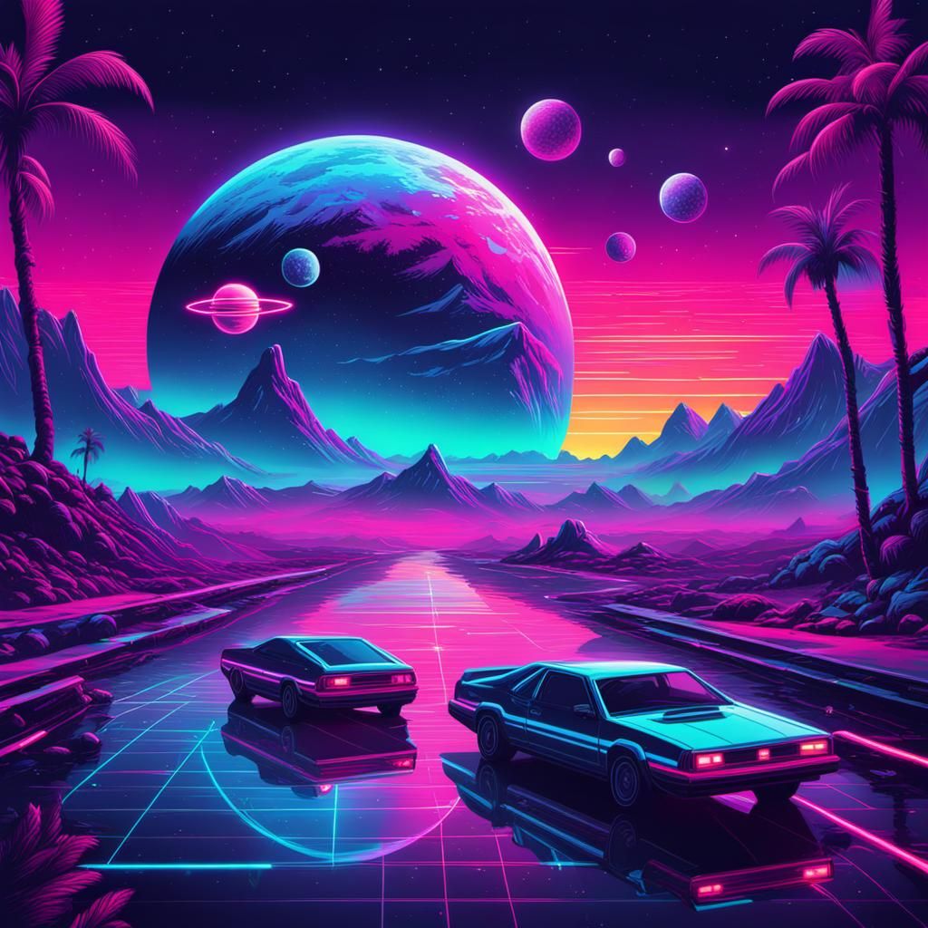 Universes Colliding in Synthwave Neon Style
