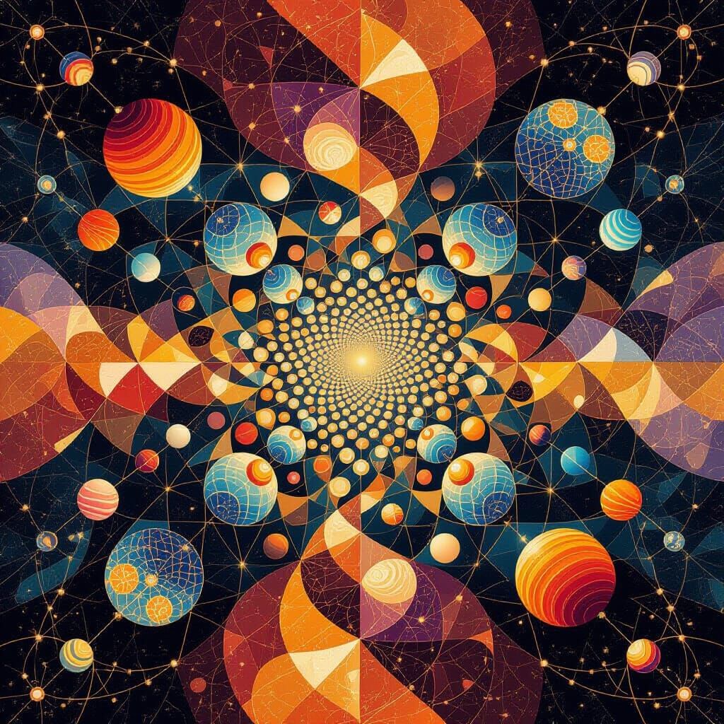 Cosmic Orbs and Prismatic Rivers in Surreal Abstraction