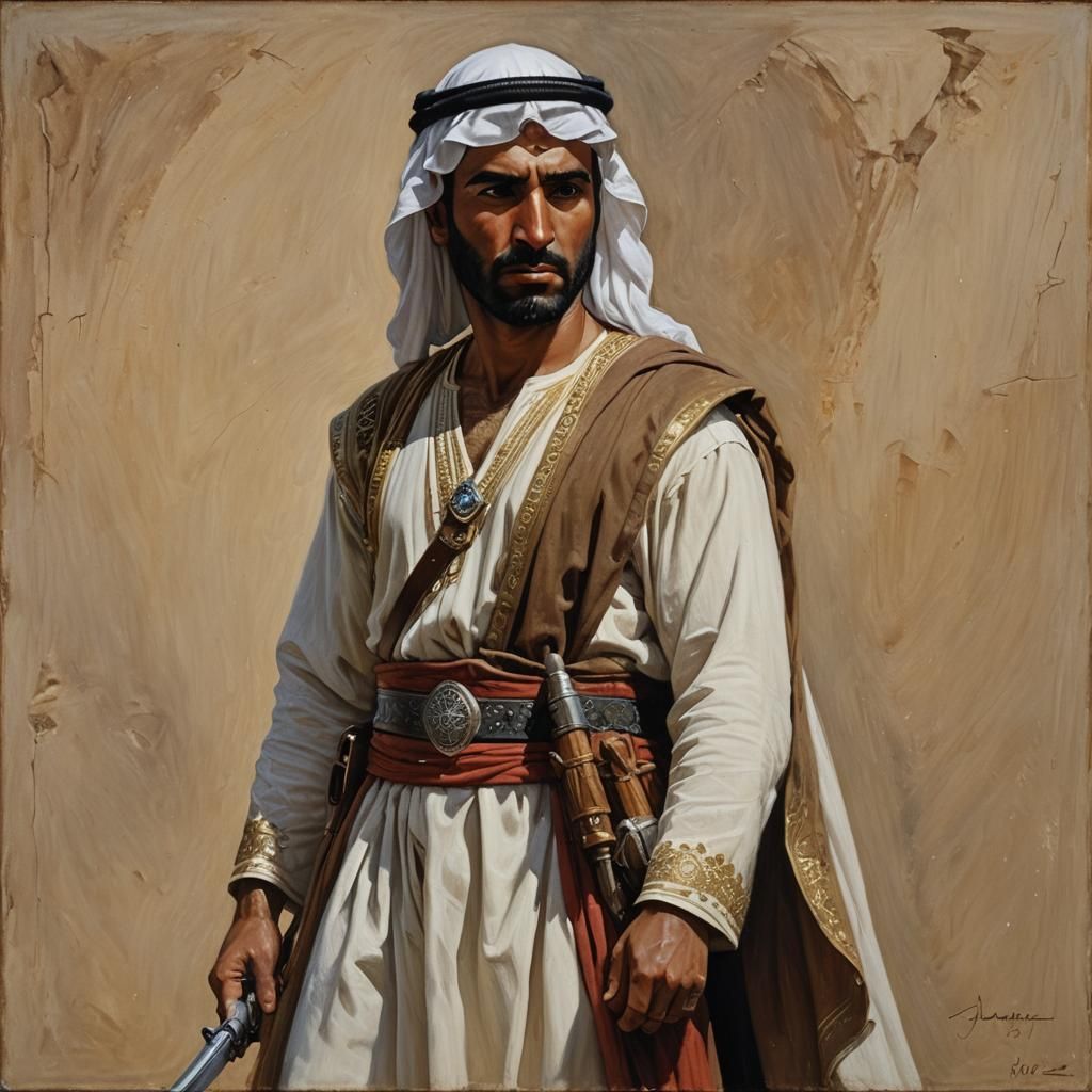 Arabian Warrior Portrait in Oil Painting Style