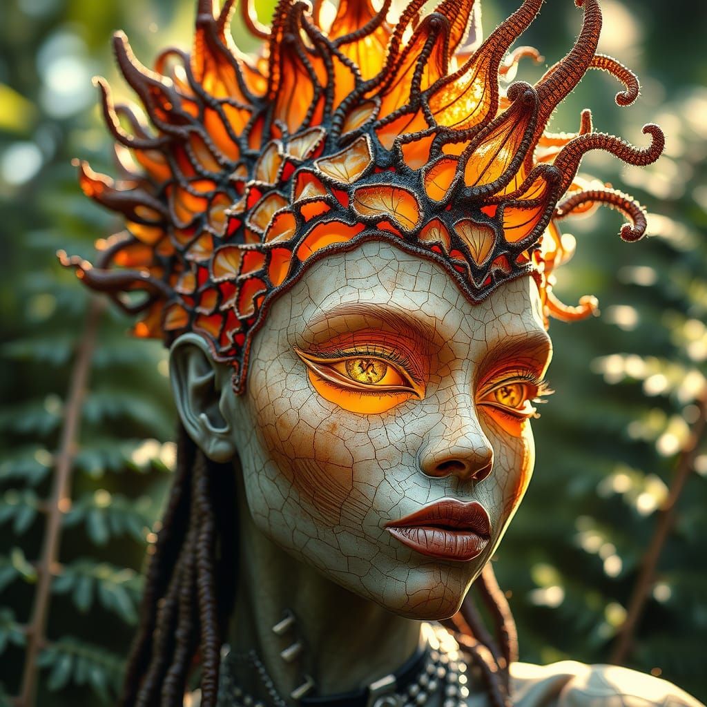 Striated Agate Nymph Face in Macro Fern Forest