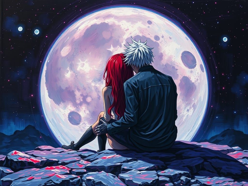 Cyberpunk Moonlit Scene in Impasto Style