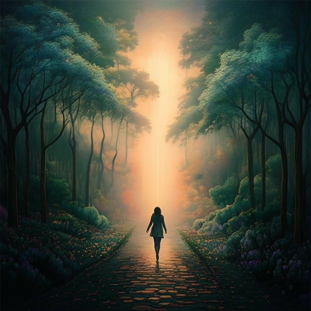 Ethereal Walker in Dreamy Forest Landscape