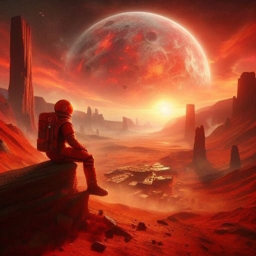 Astronaut Contemplates Cosmic Isolation in Alien Wilderness