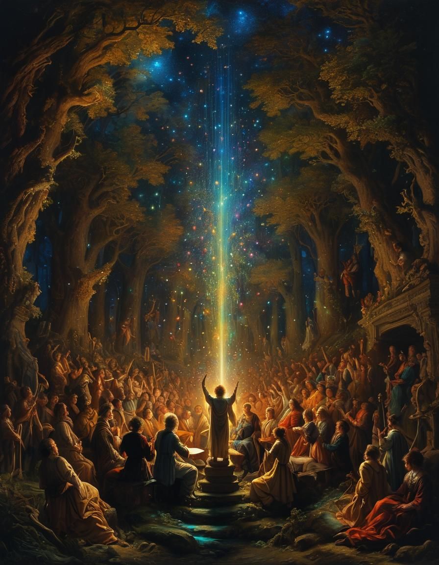 Joyful Unity: A Surreal Bioluminescent Masterpiece