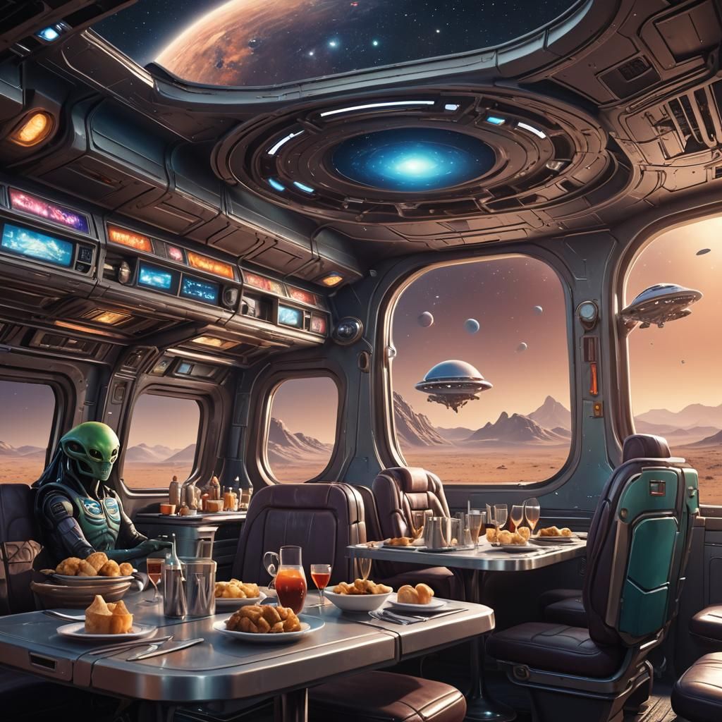 Cosmic Alien Diner Starship in Deep Space