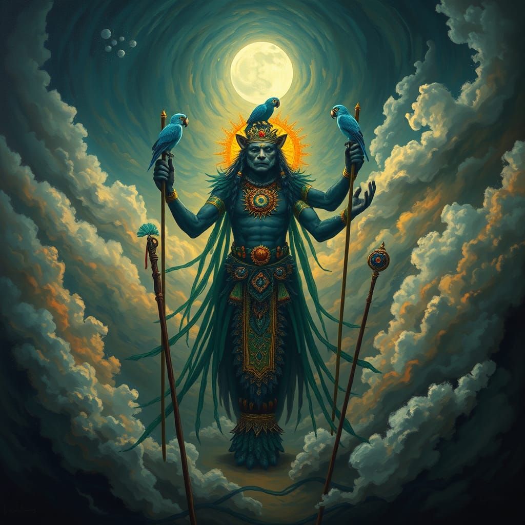 Leopard Shaman Amidst Stormy Sky in Abstract Style