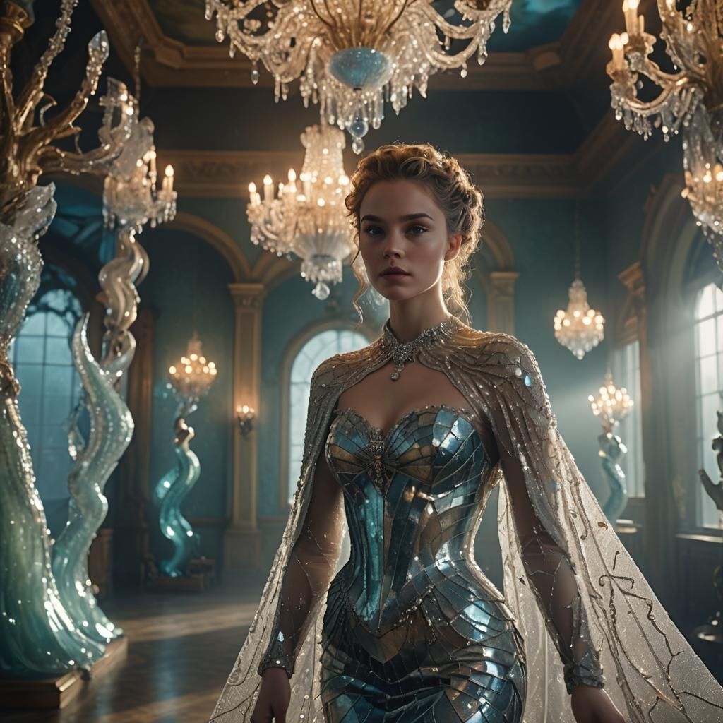 Elegant Woman in Lavish Ballroom, Degas Inspired