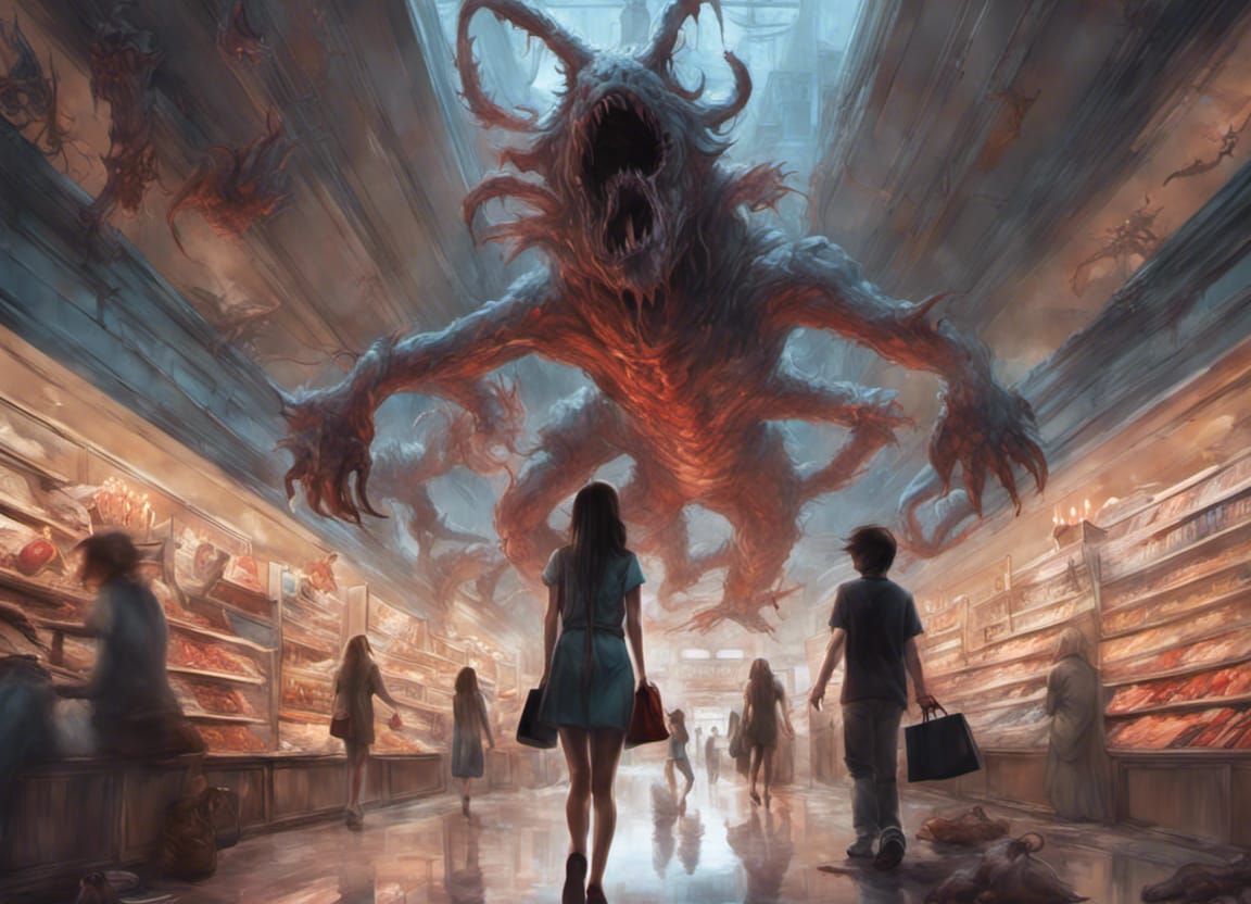 Hyperrealistic Horror Beast Emerges Below Shoppers