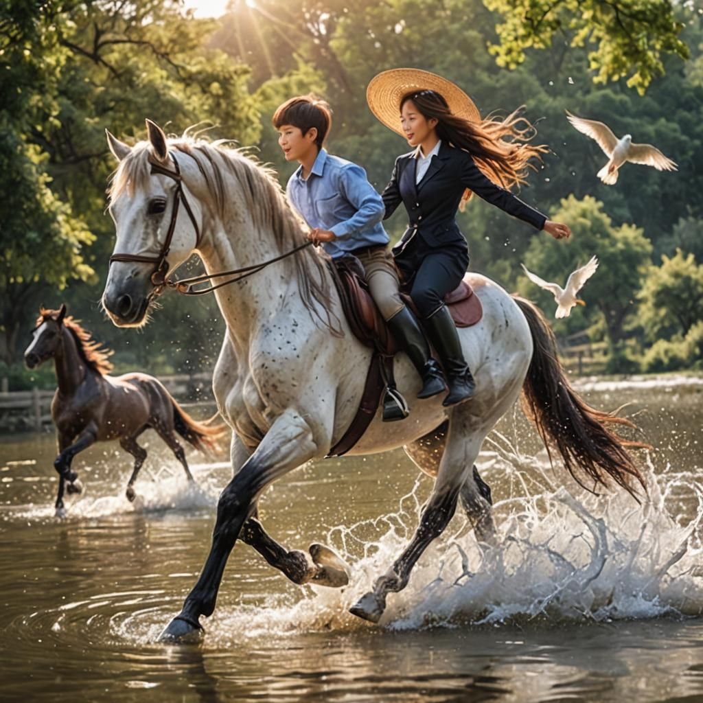 Ethereal Water Horses in Loving Embrace