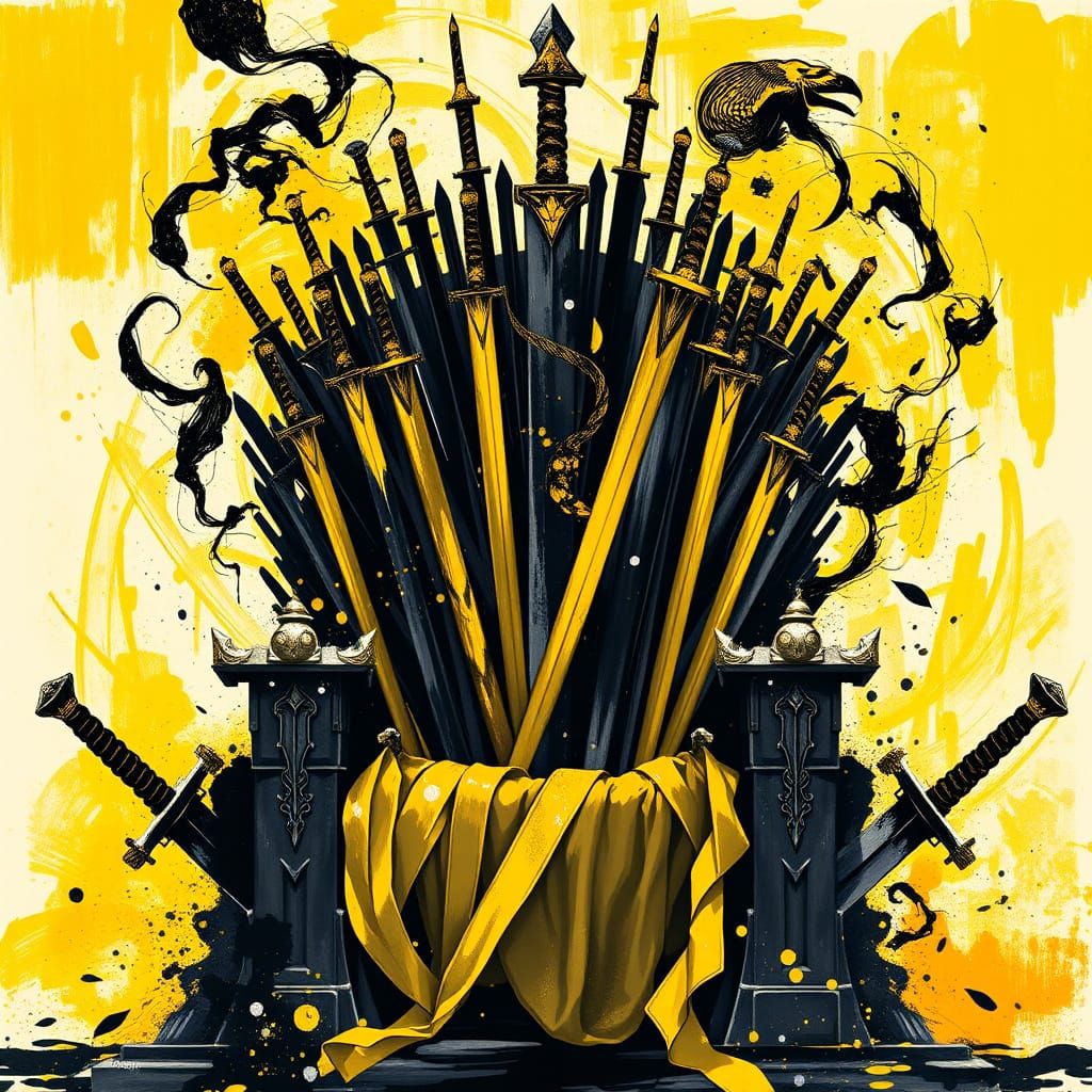 Ethereal Throne of Swords in Vibrant Daylight