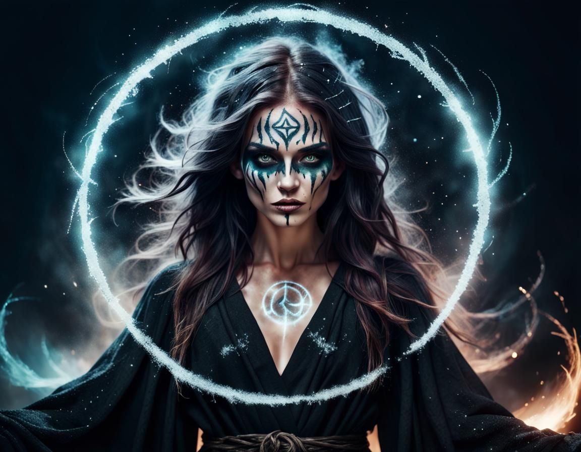 Epic Fantasy Wild Witch in Black Robe