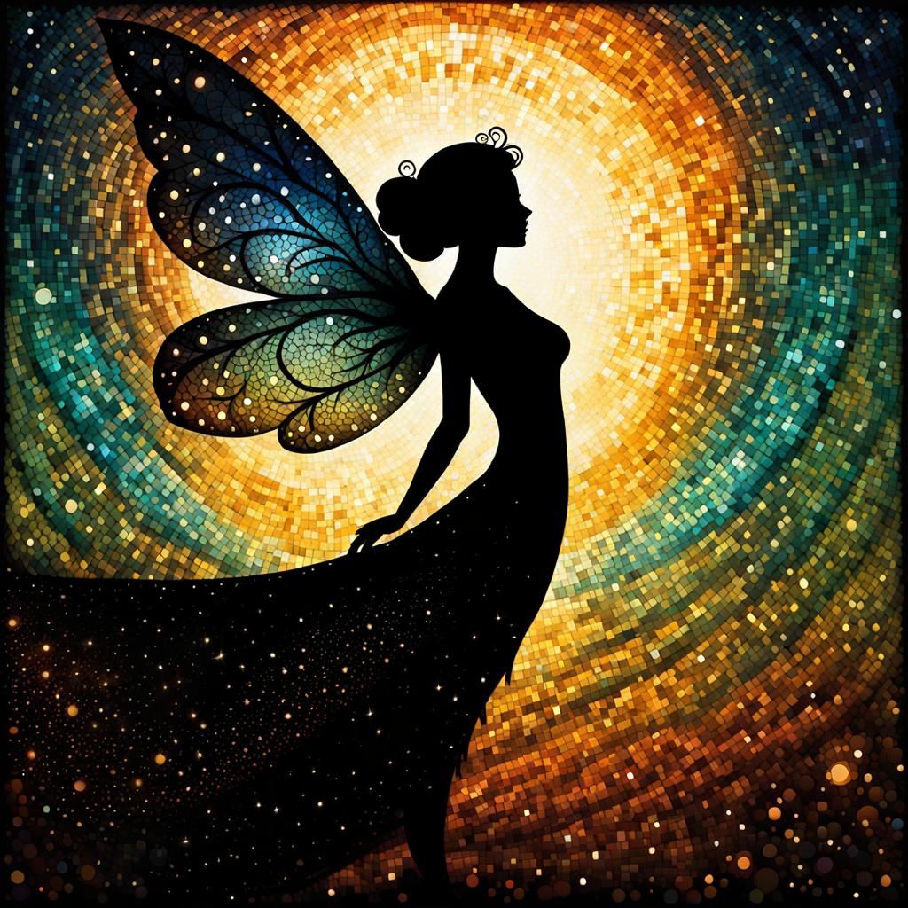 Fairy Silhouette in Mosaic Pointillism Style