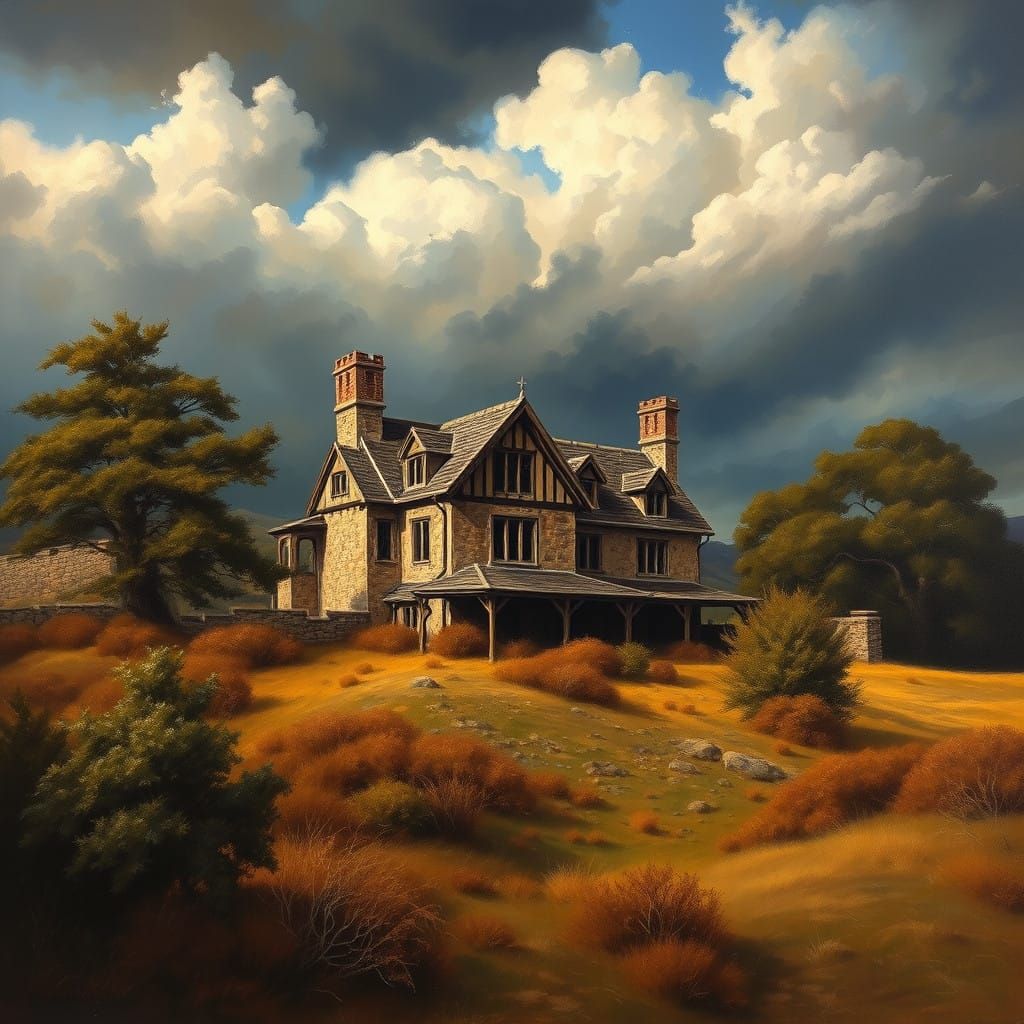 Rustic Manor House in Tempestuous Yorkshire Moor Landscape S...