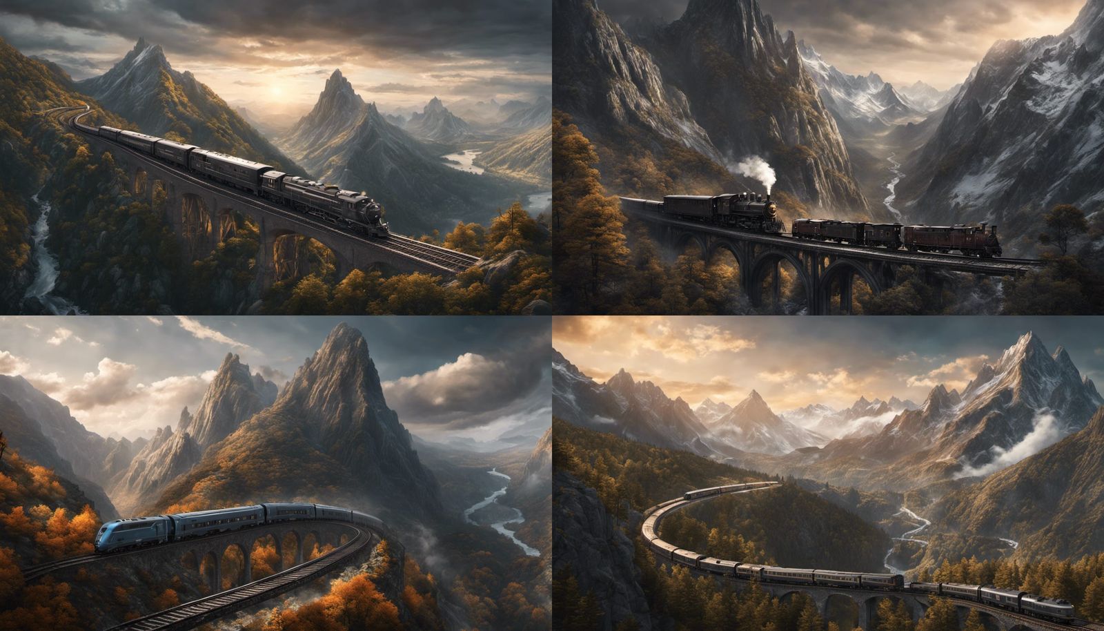 Mountain Train in Detailed Fantasy Matte Painting