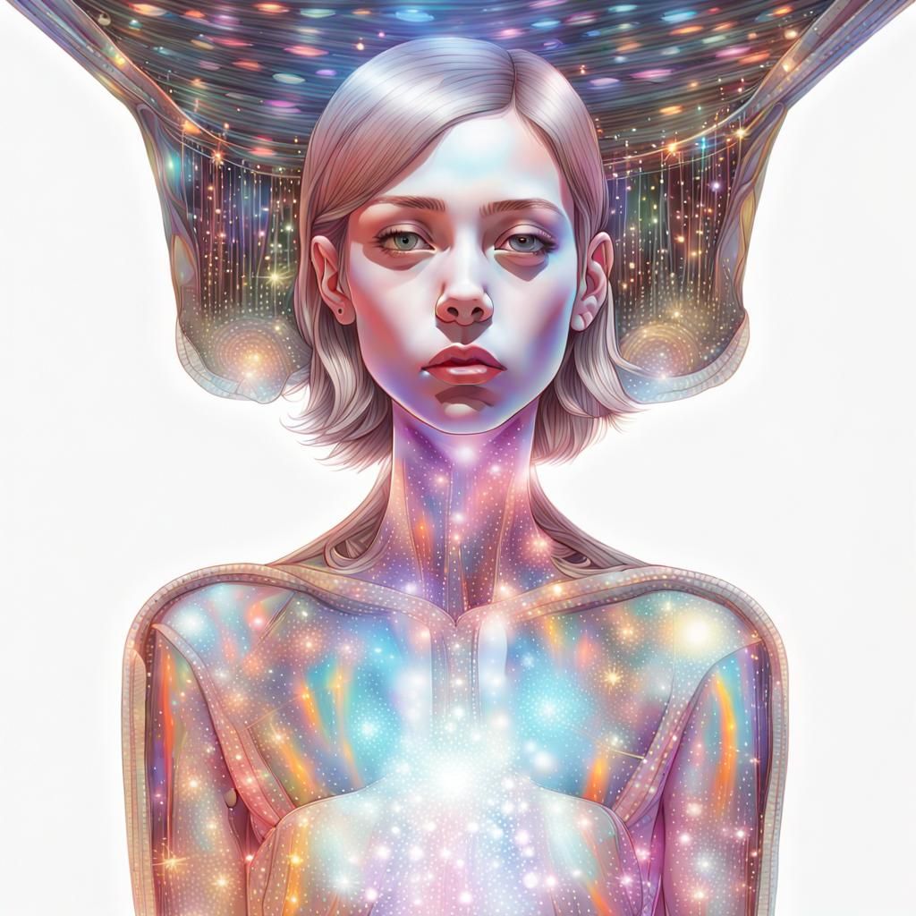 Holographic Girl in Art Brut Style