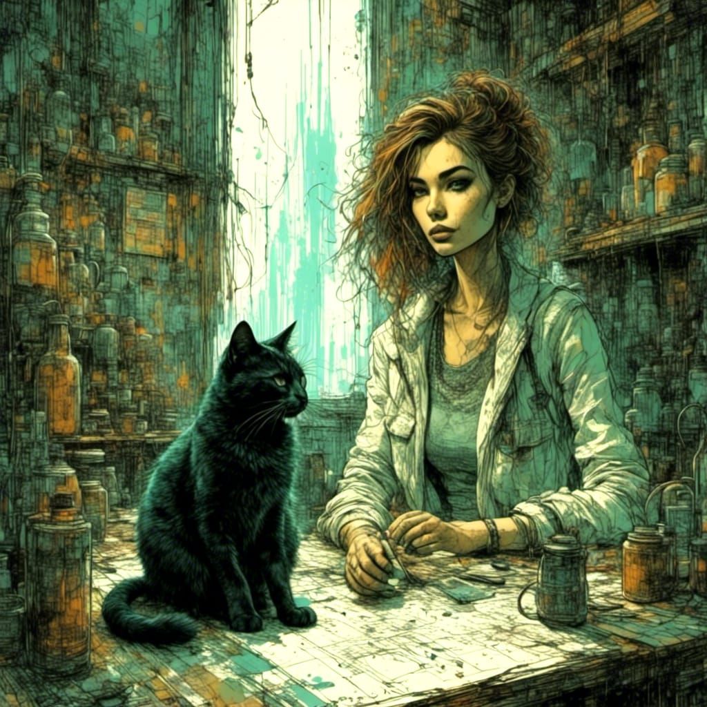 The woman and her cat